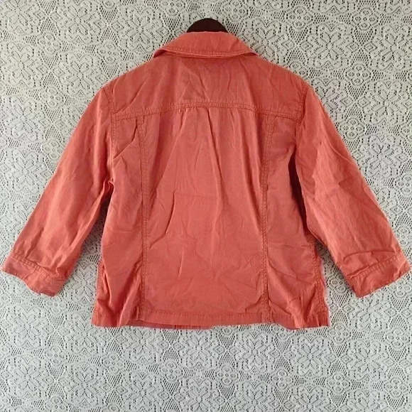 Chico's Cotton Blend Button 3/4 Sleeve Orange Blazer Women's M - Picture 2 of 7